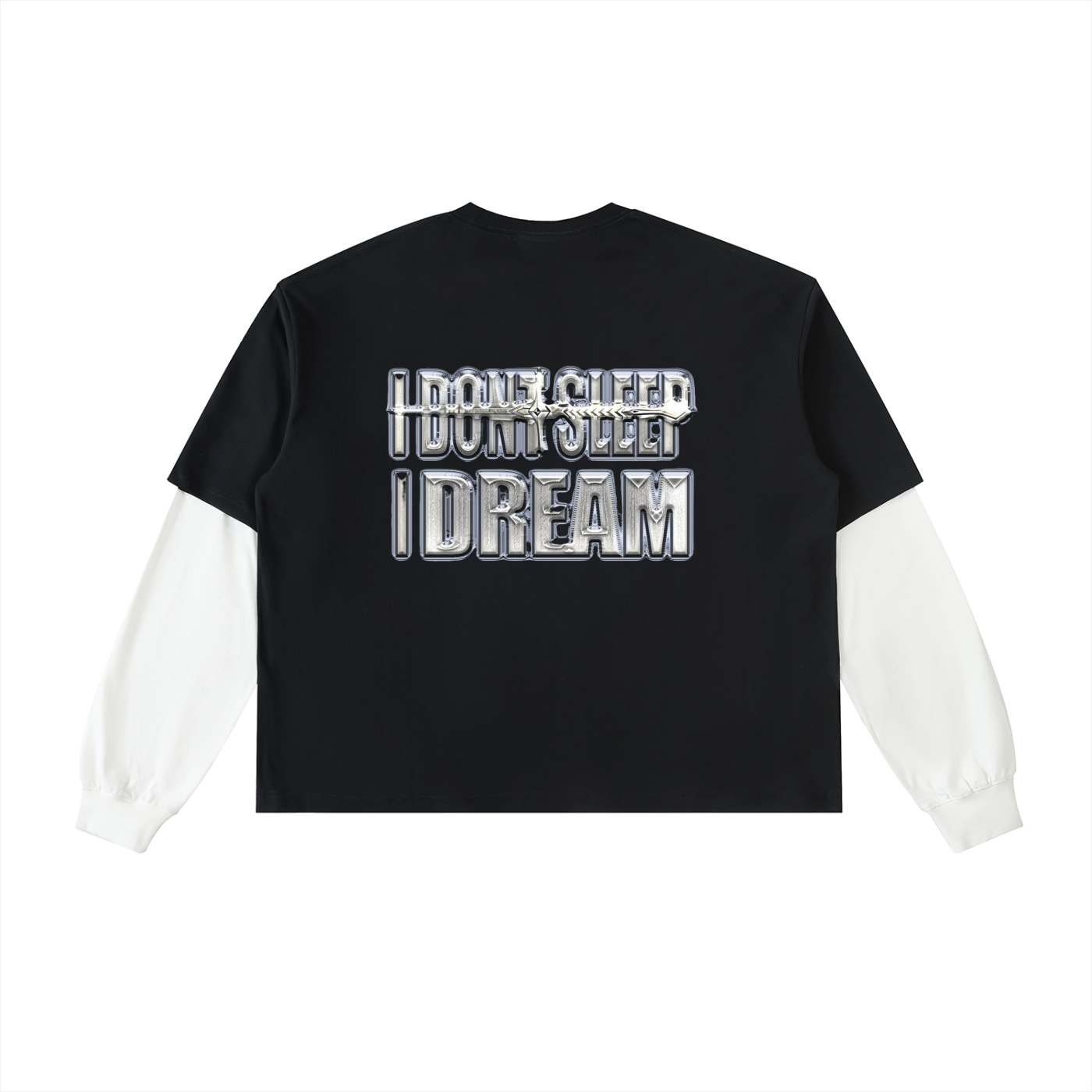 I DONT SLEEP I DREAM Layered Contrast Sleeve Cotton T-Shirt